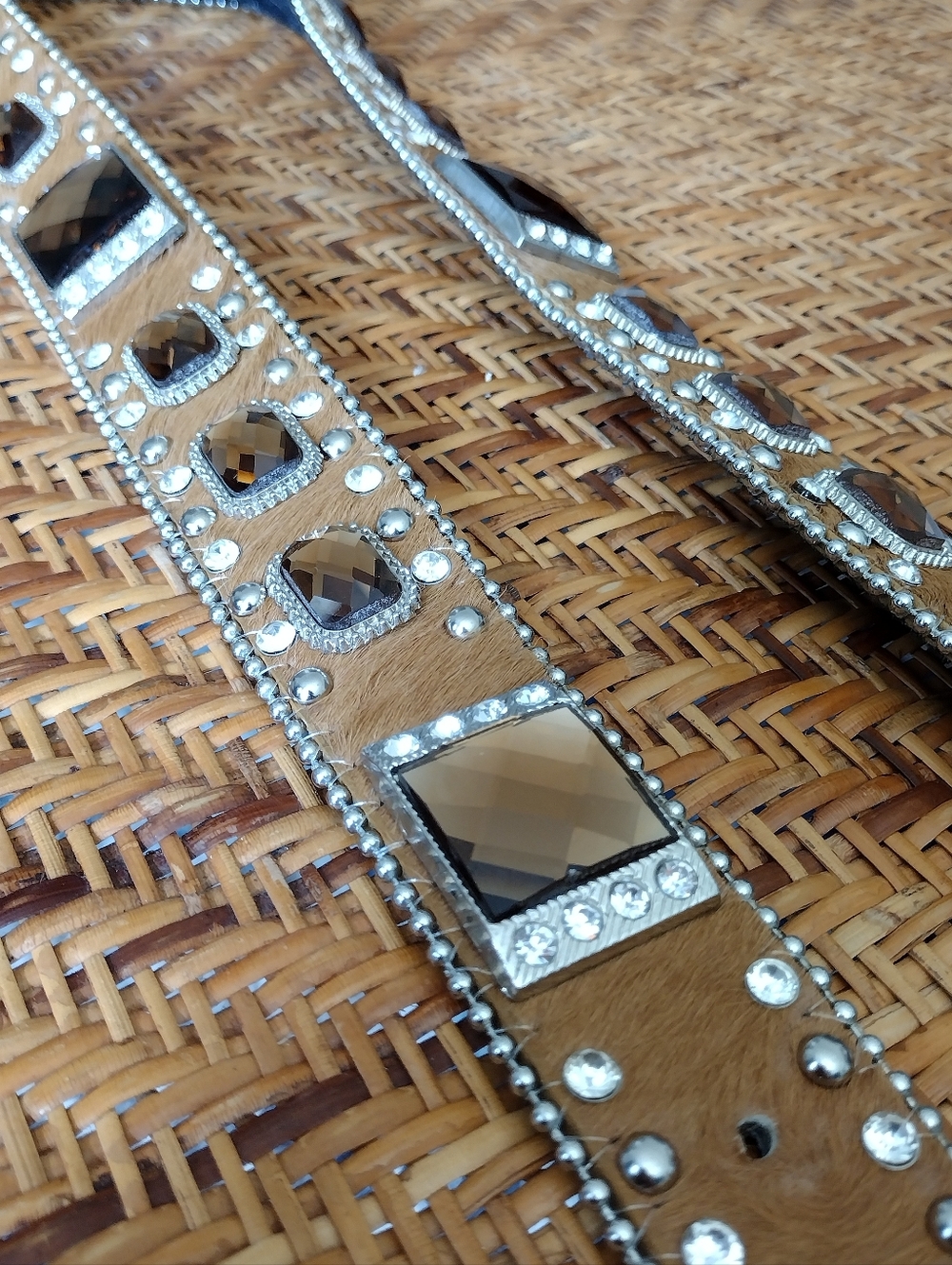 Women’s Embellished Brown Haircalf Western Belt with Silver Buckle - Picture 3 of 6